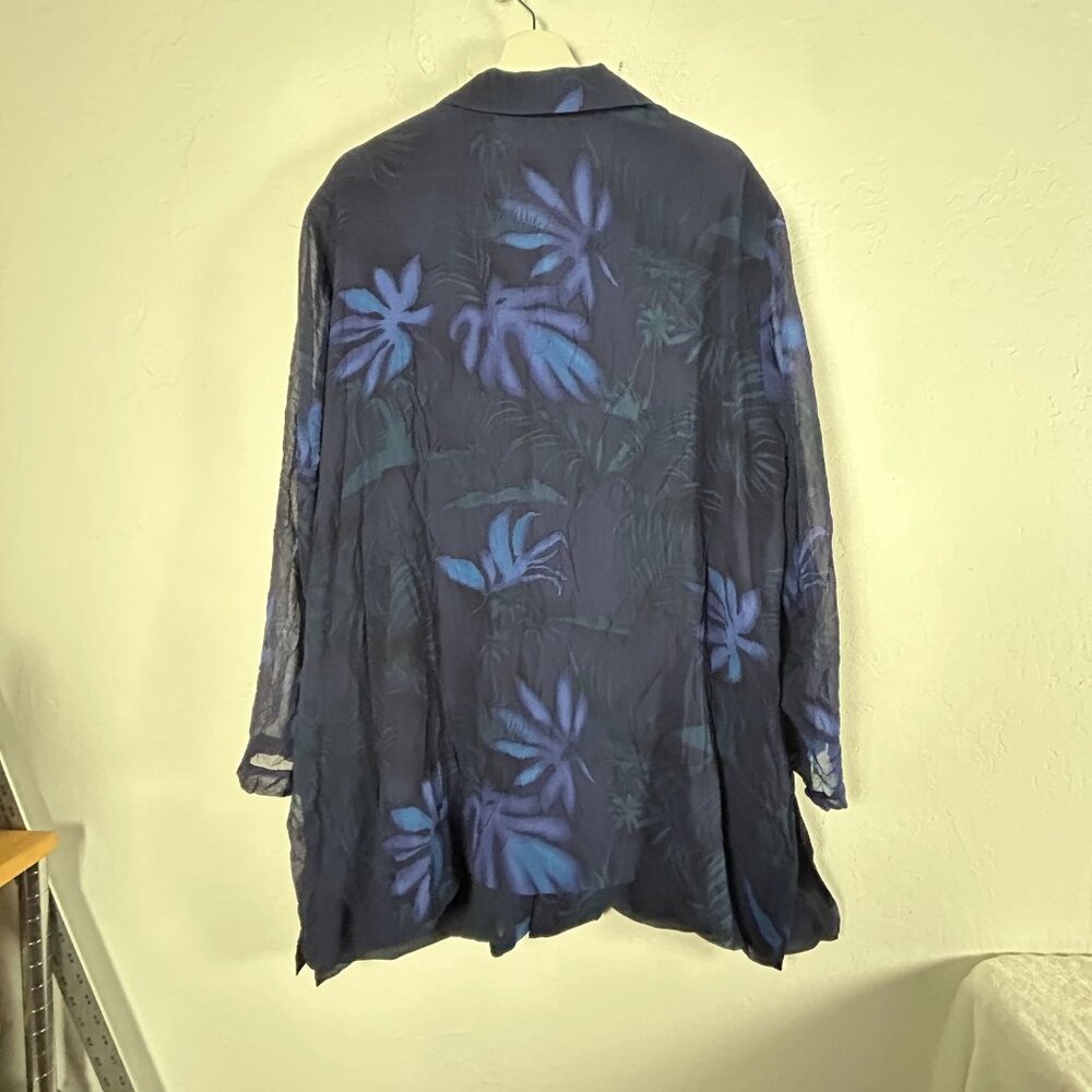 Dana Buchman Womens Silk Button-Up Shirt Blouse Top Size 20 Blue Tropical Print - Picture 2 of 9